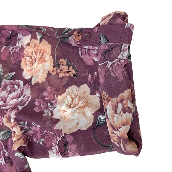 Torrid Chiffon Tunic Top Floral Burgundy Hi Lo 3/4 Roll Tab Sleeve Size 2X - Picture 4 of 11